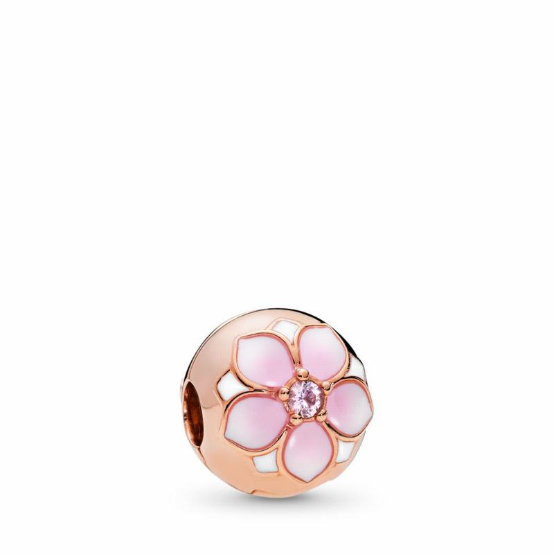 Talismane Pandora Rose™ Magnolia Bloom Clip Roz (9qVl7bXB)